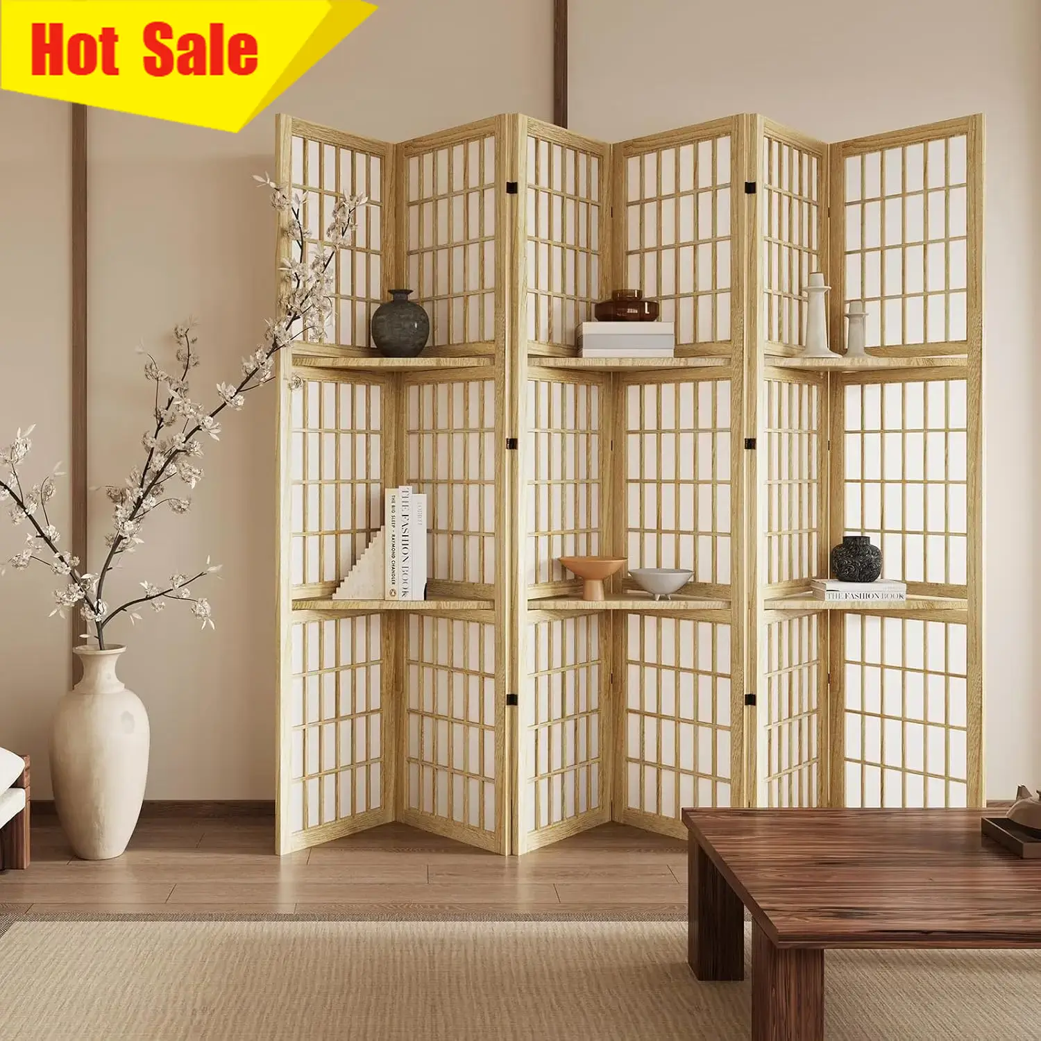 Shoji Screen Divider - 5.6FT Six Panel Foldable Portable Room